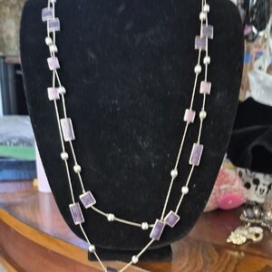 Silver and Purple Multi-Strand Necklace with Beads